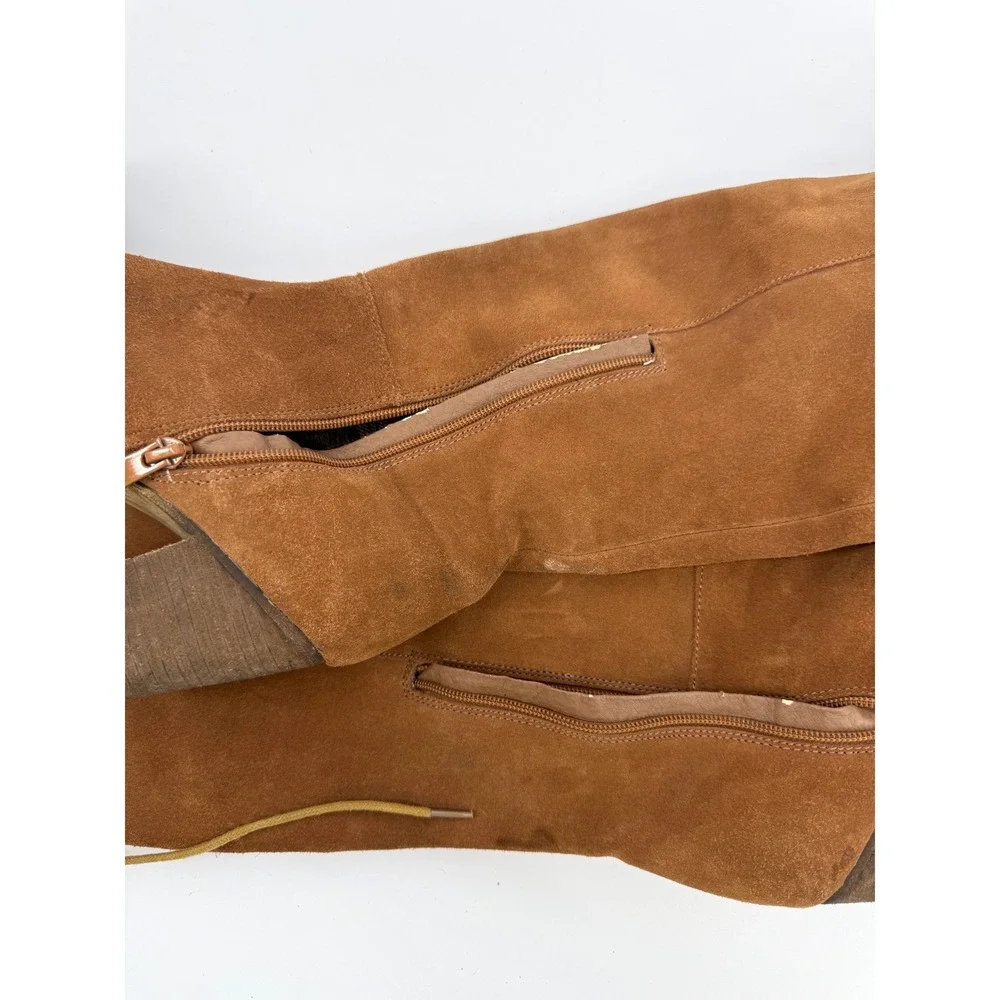 Sbicca 8.5 Gusto Over The Knee Boots Brown Suede Woven Side Lace Up Festival